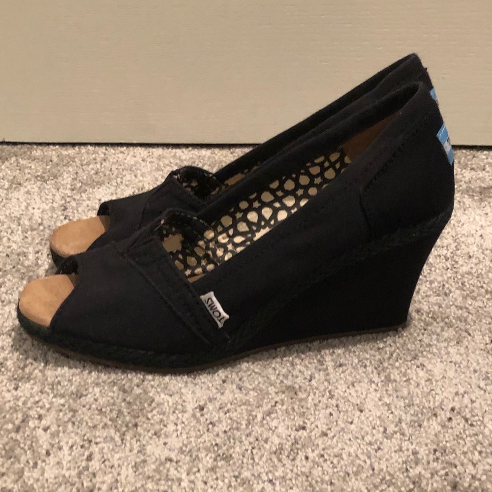 Toms Black Peep Toe Wedges